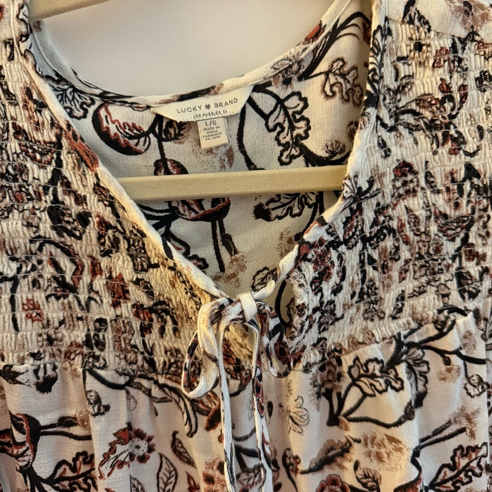 Lucky Brand Size Large Long Sleeve Blouse Floral Paisley Brown - Picture 2 of 4